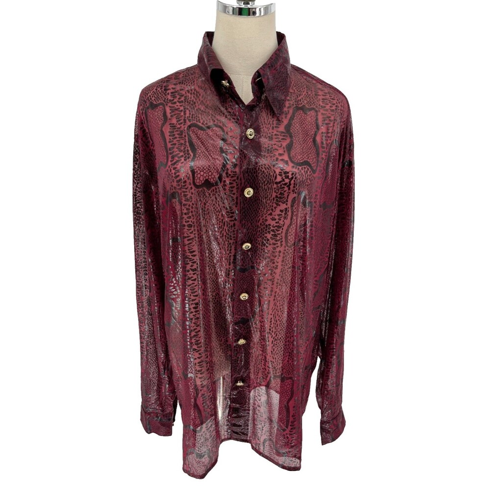 Scorpio 2000 Top Women’s Size Medium Red Black Snakeskin Sheer Shimmer Clubwear